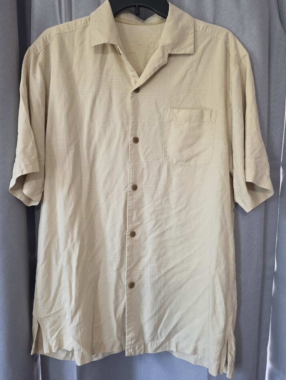 Tommy Bahama 100% Silk Textured Grid Camp Shirt L